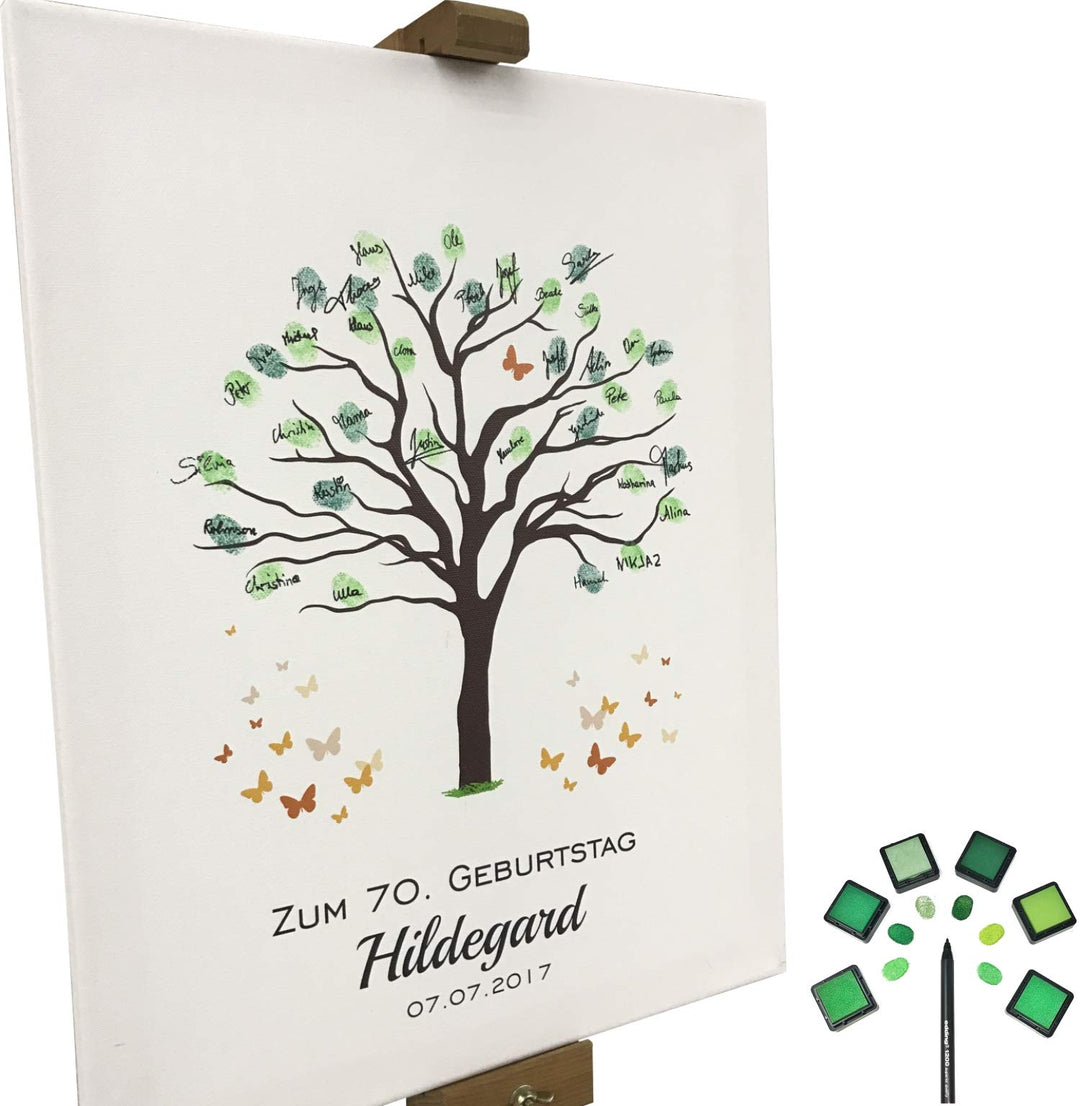 KATINGA Leinwand Zum Geburtstag - Motiv Baum - als Gästebuch für Fingerabdrücke (30x40 personalisier