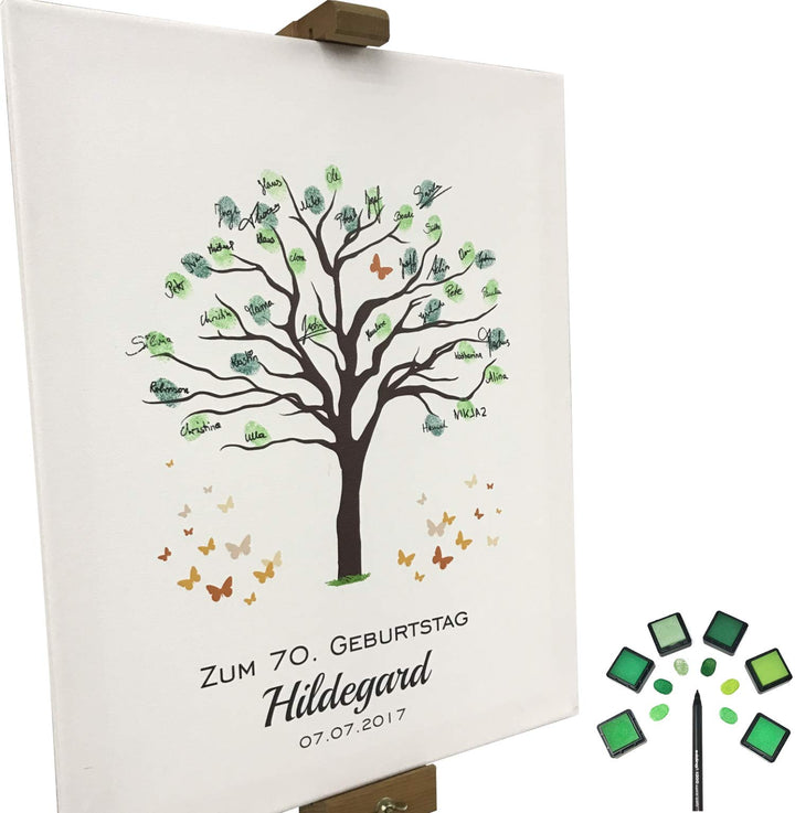 KATINGA Leinwand Zum Geburtstag - Motiv Baum - als Gästebuch für Fingerabdrücke (30x40 personalisier