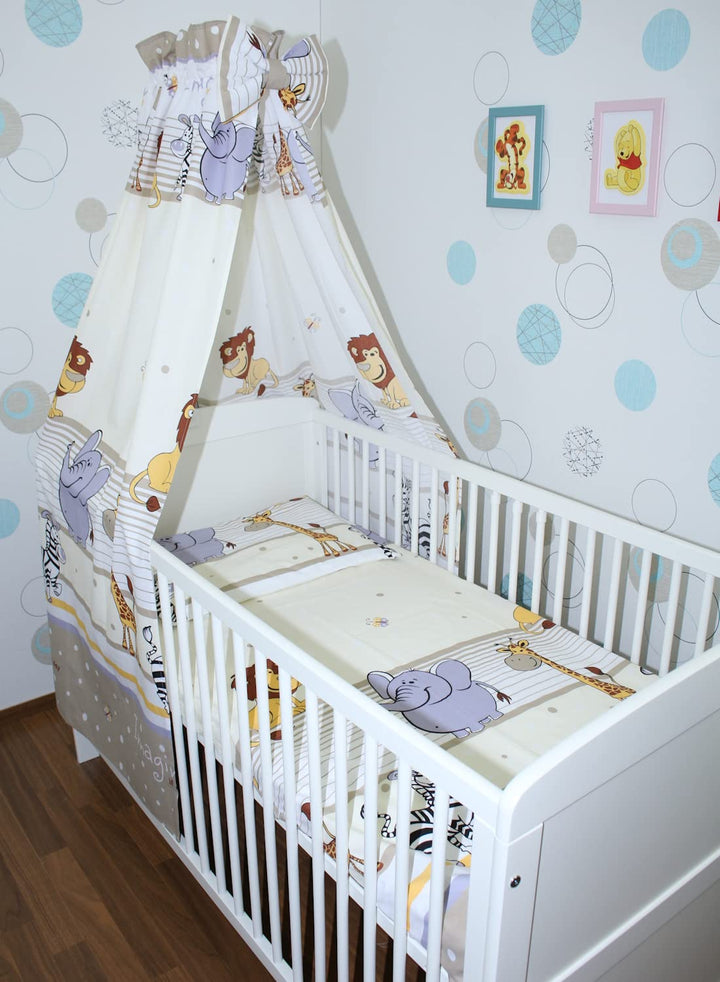 Baby Bettset Bettwäsche mit Himmel Vollstoff - Safari Beige - Bettausstattung Set (7 teilig), 7 teil