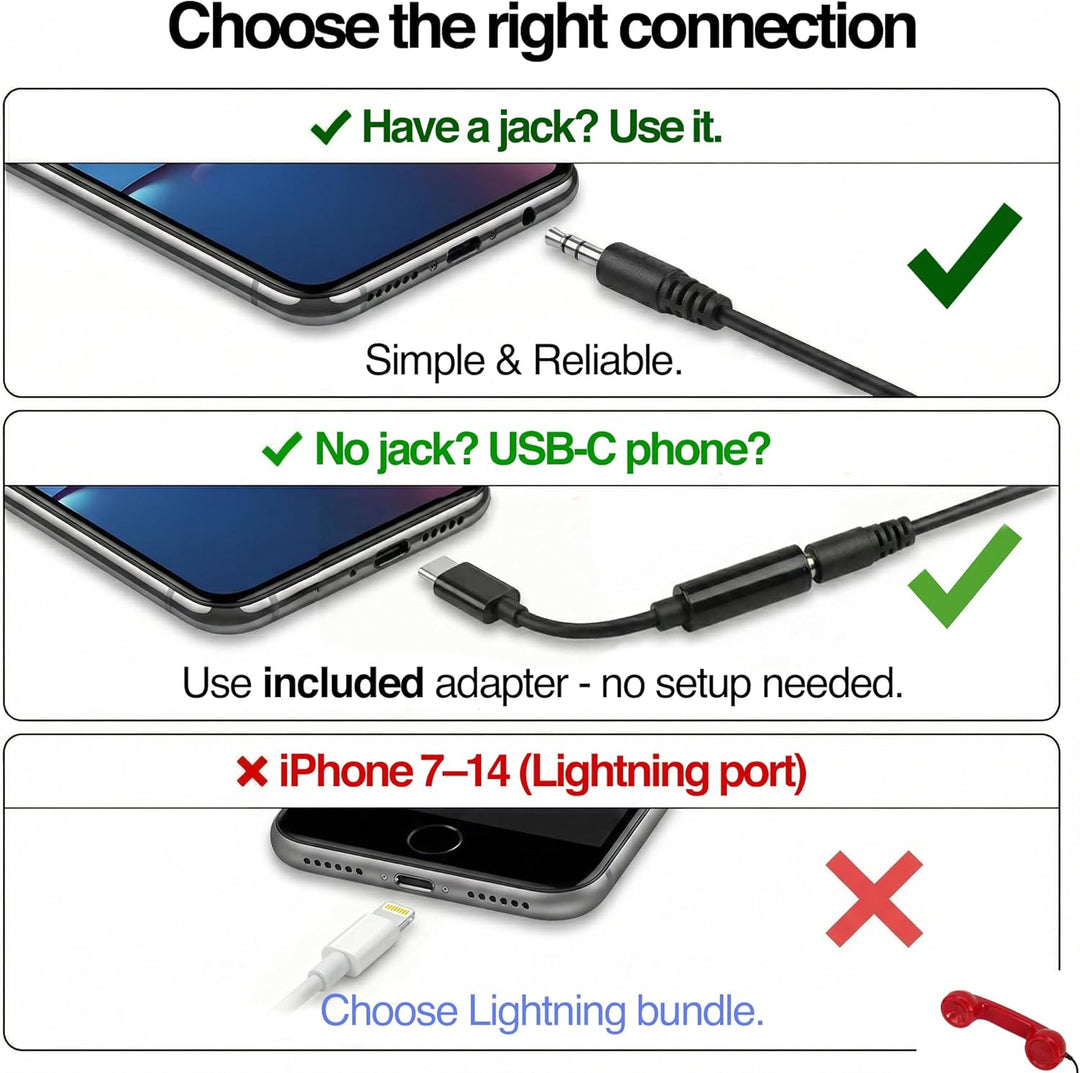 Opis Technology 60s Micro Retro-Telefonhörer für Handy und Smartphone, inkl. aktivem USB-C-Adapter f
