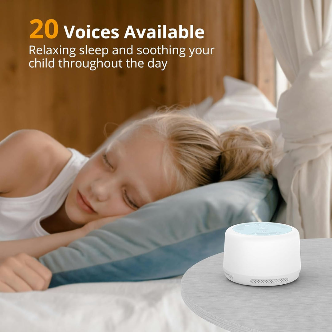 White Noise Machine Baby Einschlafhilfe und Spieluhr mit 20 Klängen, drahtlose Verbindung, Weisses R
