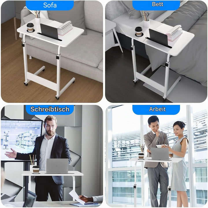 PIPIPOXER 60x40cm Laptoptisch mit Rollen, Laptoptisch höhenverstellbarer 69-90 cm, Schreibtisch Comp