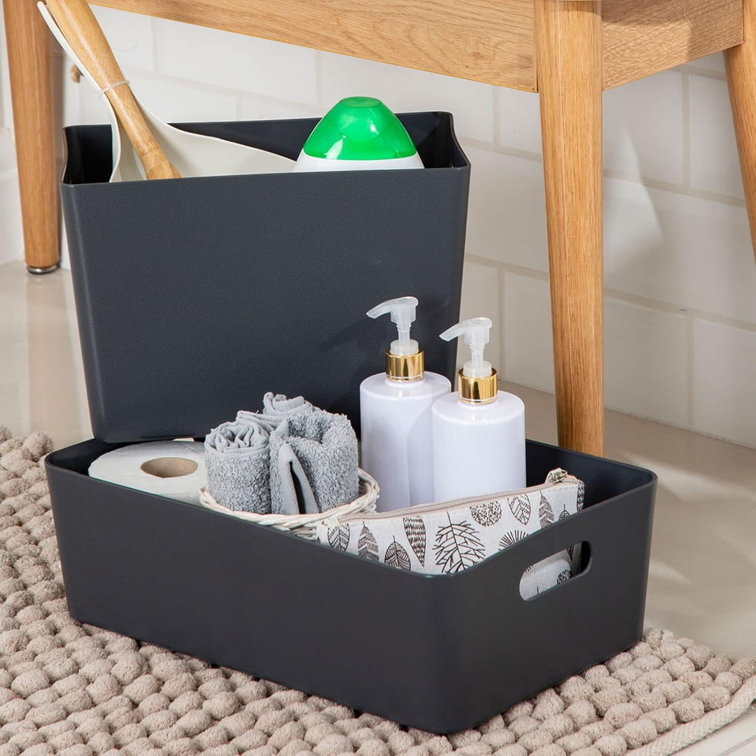 #11 2x Ordnungsbox - 12 cm hoch - anthrazit - 39,5x 25 cm - Ordnungskorb - Regalorganizer Wandregal