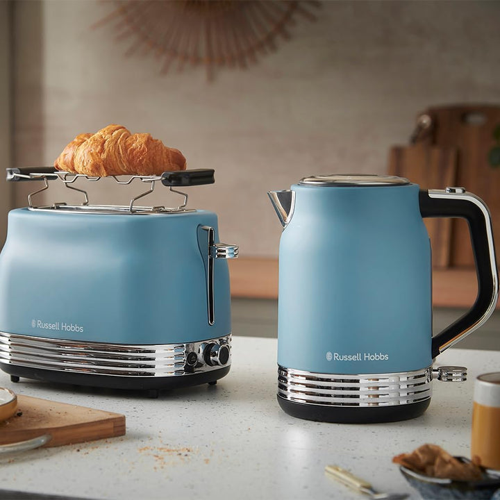 Russell Hobbs Wasserkocher [1,7L, 2400W] Hanley Retro Blau (Edelstahl, Vintage Design, Perfect Pour