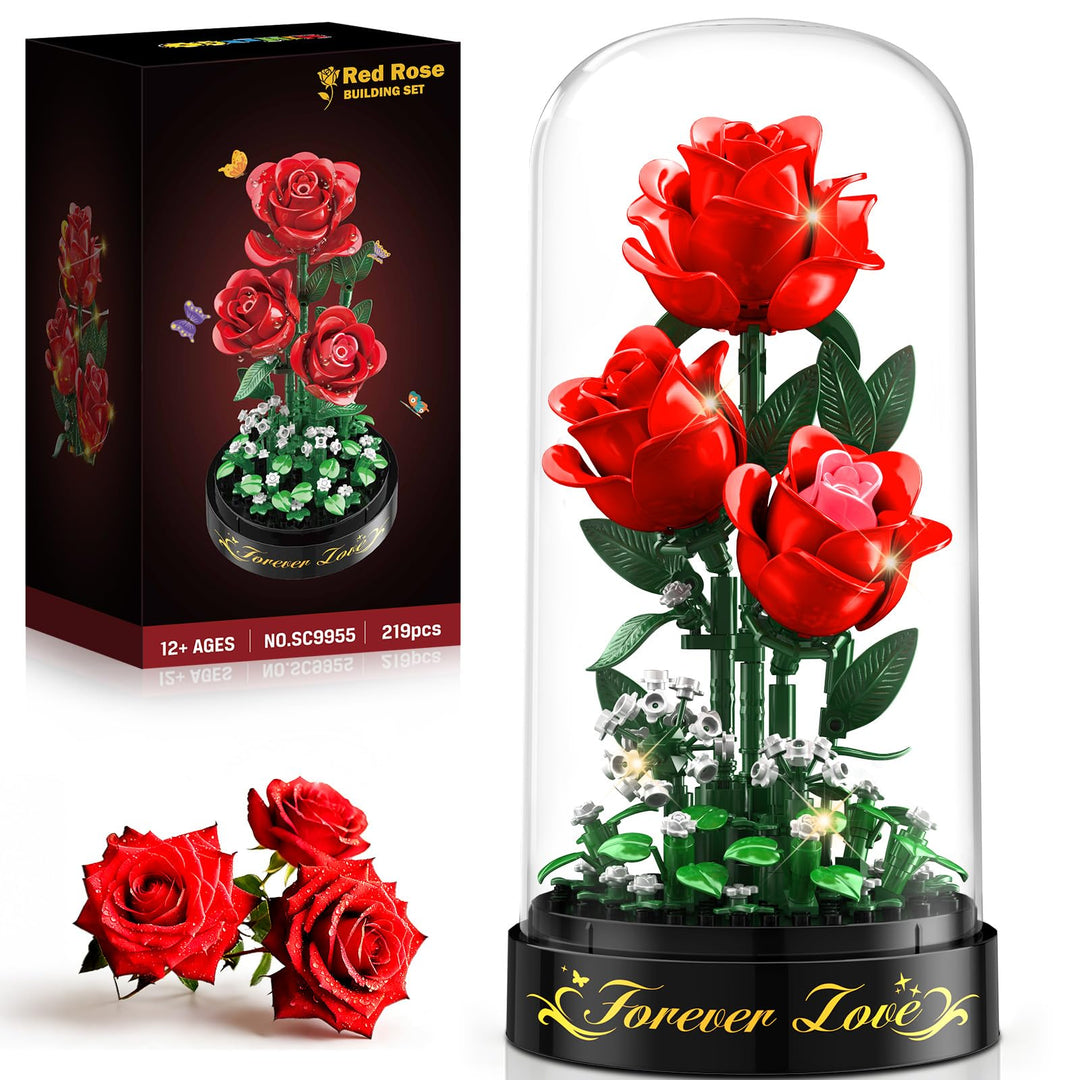 Rosen Blumenstrauss Bauset mit LED Licht – 3,6 MM Rosenstrauss mit Abdeckung Valentinstagsgeschenk f