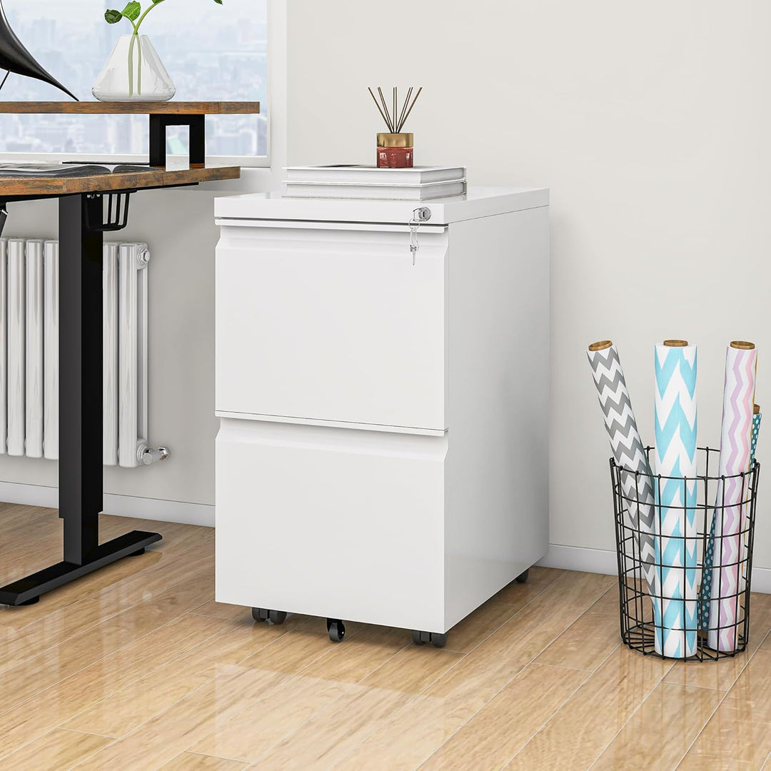 YITAHOME Mobiler Aktenschrank mit 2 abschliessbaren Schubladen, kippsicherer Roll-Aktenschrank mit R
