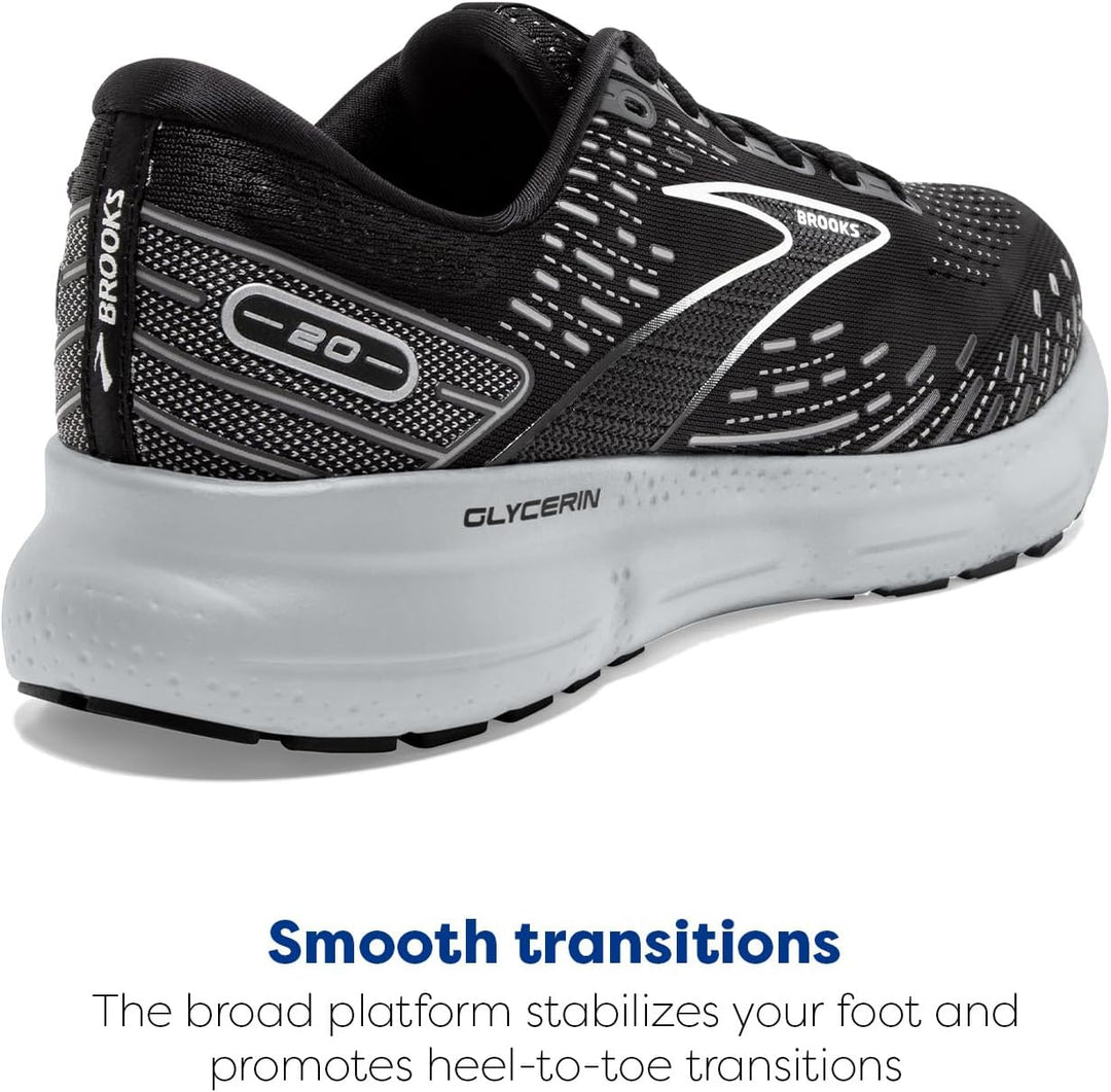 Brooks Herren Glycerin 20 Sneaker 42 EU Black White Alloy, 42 EU Black White Alloy