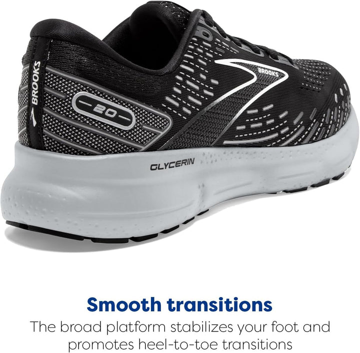 Brooks Herren Glycerin 20 Sneaker 42 EU Black White Alloy, 42 EU Black White Alloy