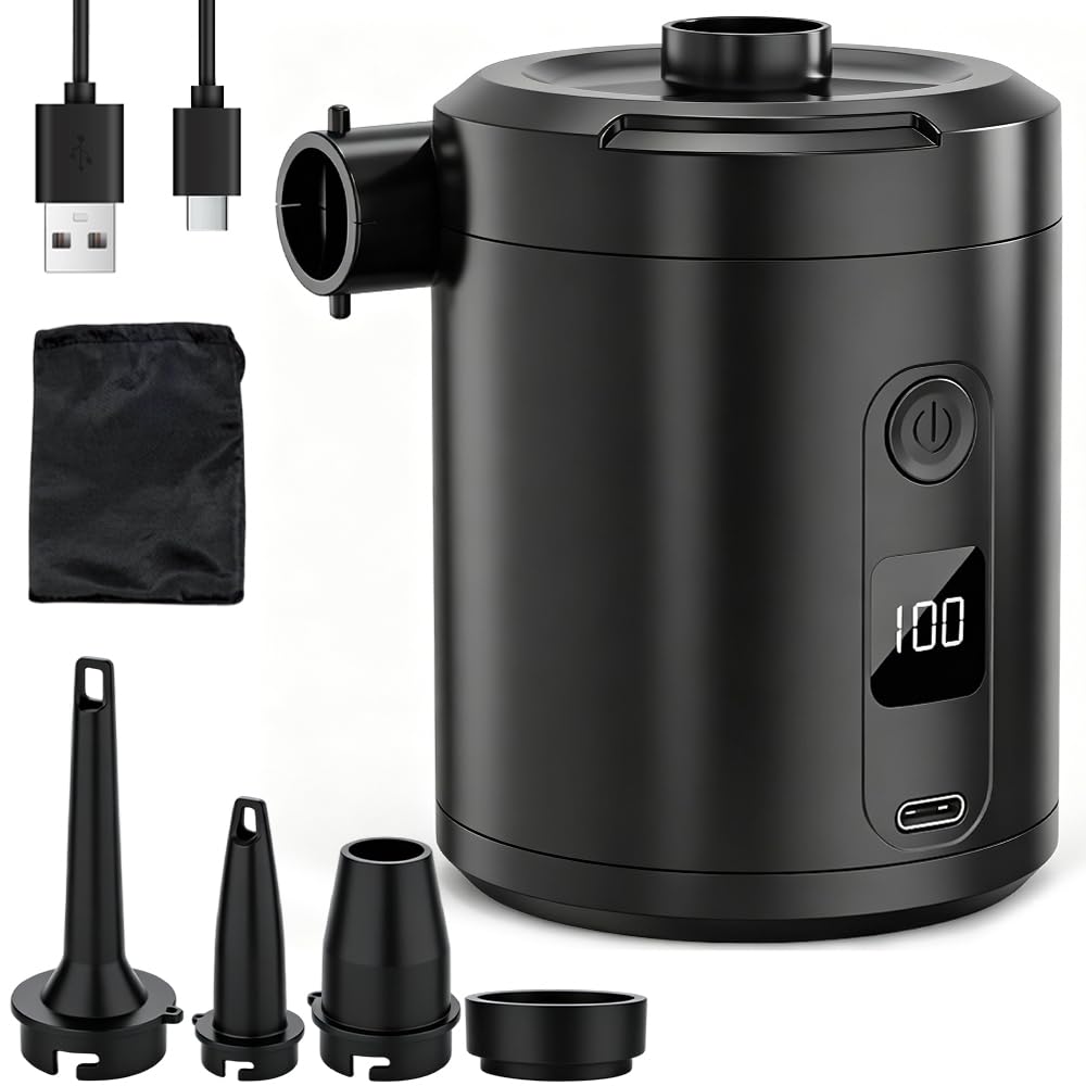 Elektrische Luftpumpe, 5200mAh Akku Luftpumpe mit 4 Luftdüsen, Wiederaufladbare Luftpumpe Elektrisch