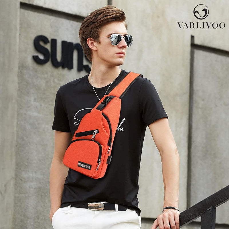 VARLIVOO Herren Sling Bag mit USB Port Crossbody Bag Diebstahlsicherung Schultertaschen Reise Wander