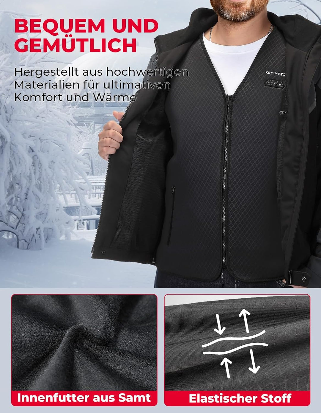 KEMIMOTO Beheizbare Weste Herren, Beheizte Weste mit 8 Heizzonen, 3 Einstellbare Wärmestufe mit 1000