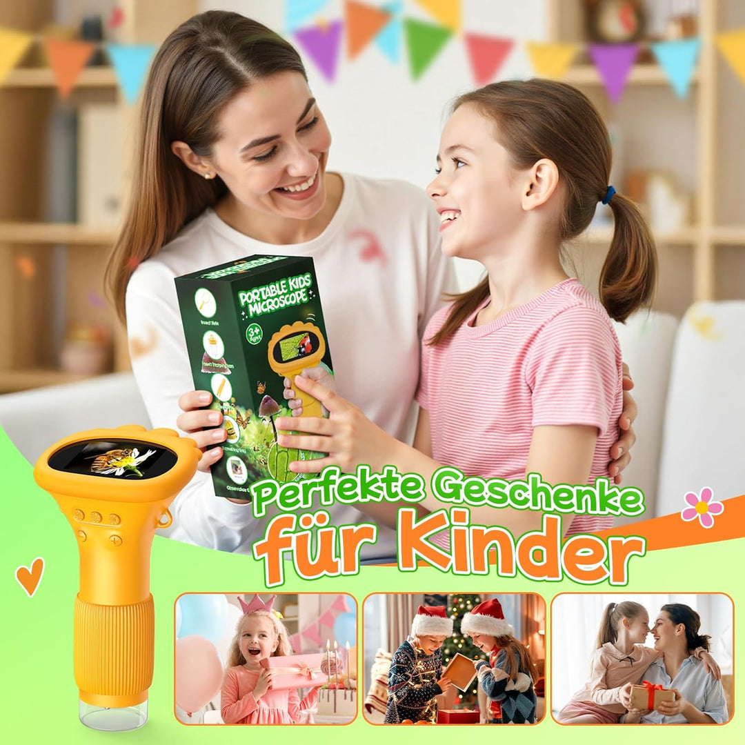 Handheld Kinder Mikroskop Outdoor Entdeckungs Set - Kinder Spielzeug ab 3-12 Jahre Jungen - 2" HD Di