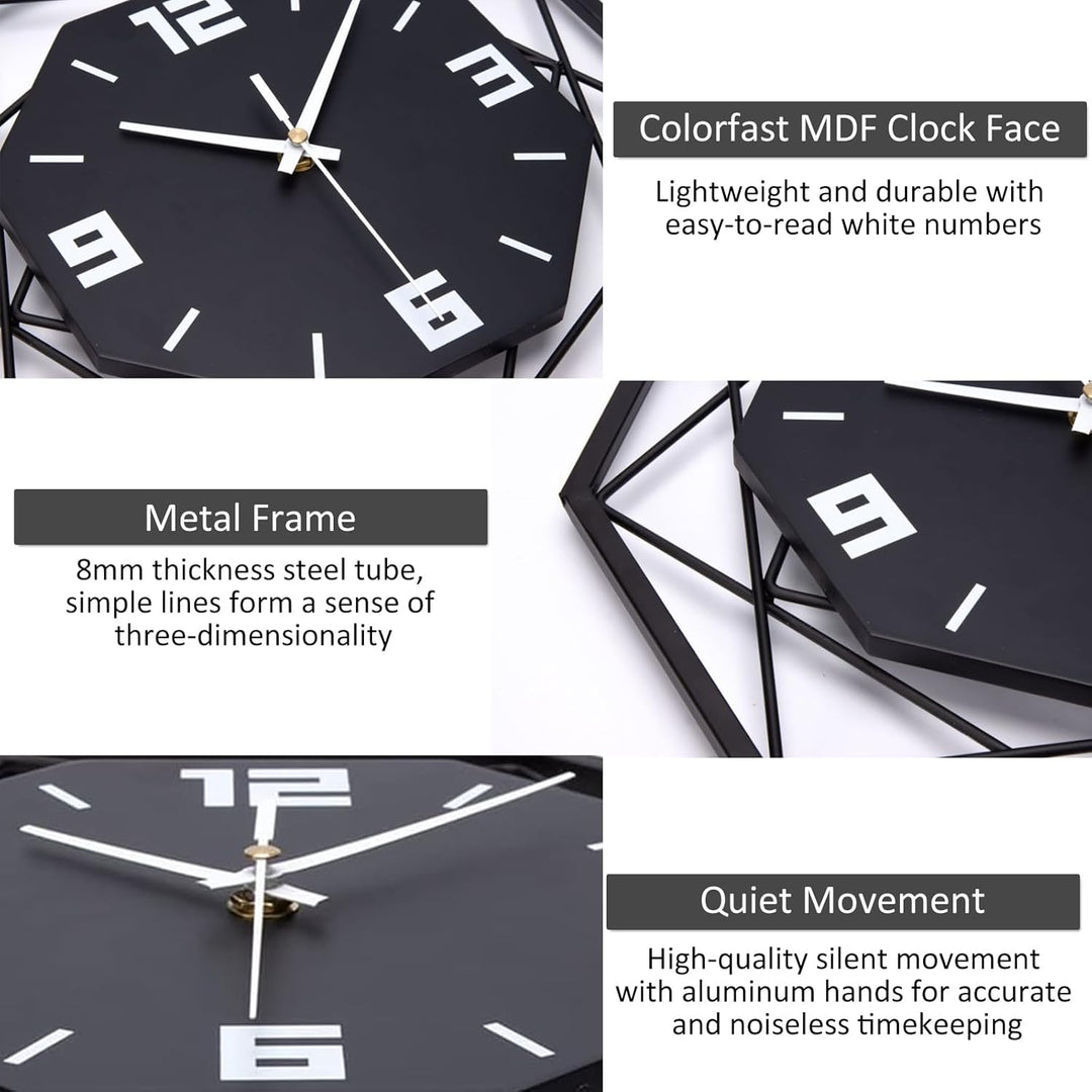 VIVILINEN Wanduhr Ohne Tickgeräusche 30cm Wanduhr aus Schmiedeeisen MDF Modern Quarz Batteriebetrieb
