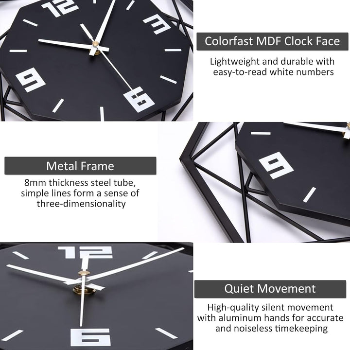 VIVILINEN Wanduhr Ohne Tickgeräusche 30cm Wanduhr aus Schmiedeeisen MDF Modern Quarz Batteriebetrieb