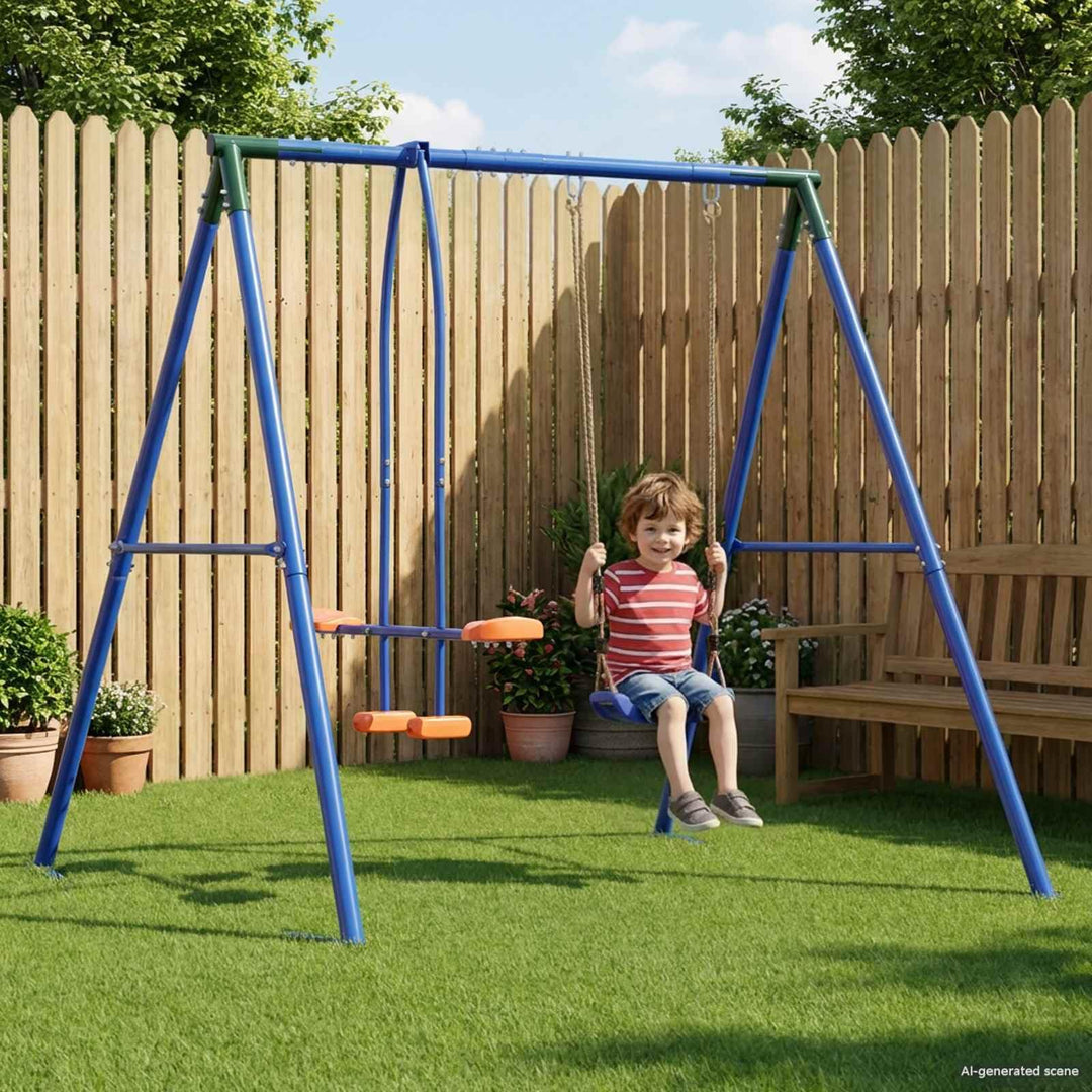 Outdoor Schaukelrahmen mit Gleiter für bis zu 3 Kinder aus robustem Stahl wetterfest, höhenverstellb