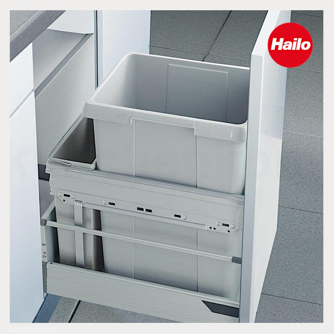Hailo Abfallsammler 38+7 L Tandem | Einbau-Abfallsystem für Schränke | Küchen-Mülleimer mit 2fach Mü