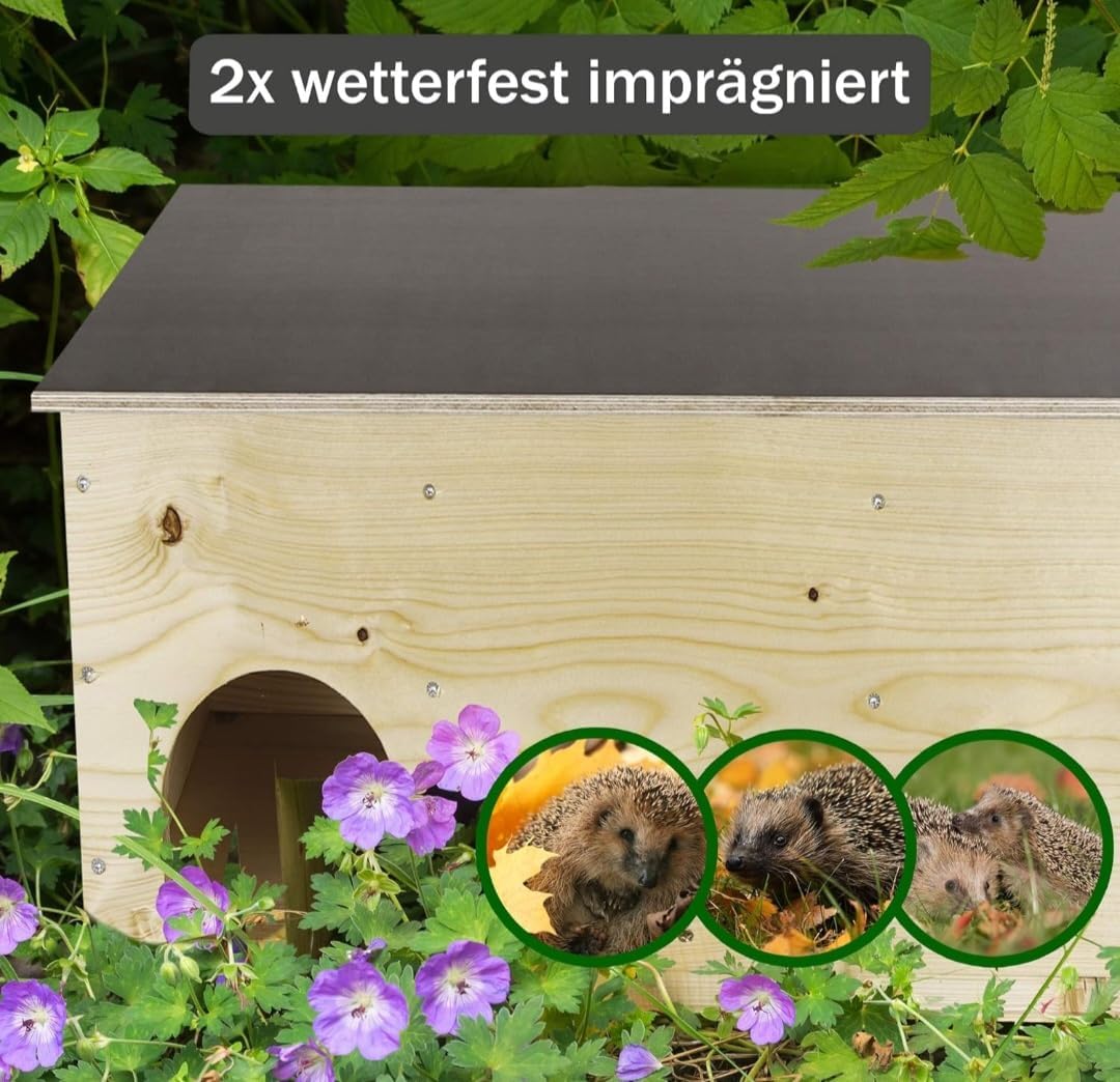 Igelhaus Igelhotel Igelhütte Futterhaus für Igel Igelfutterhaus Natur 2X wetterfest imprägniert (IN)