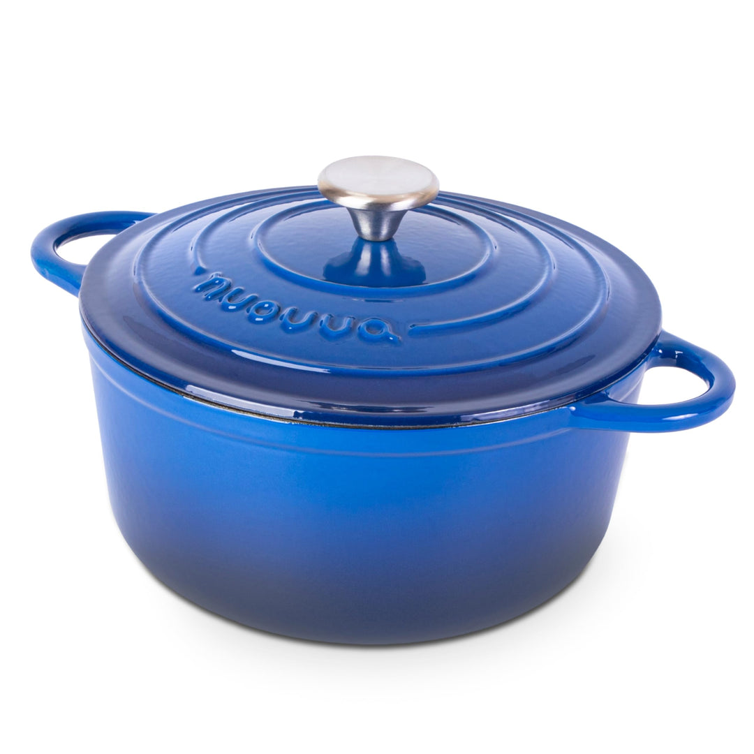 Gusseisen Dutch Oven mit Deckel – Emaille-Topf mit Antihaft, Ofenfest bis 260°C – Dunkelblau, 4.7 Li