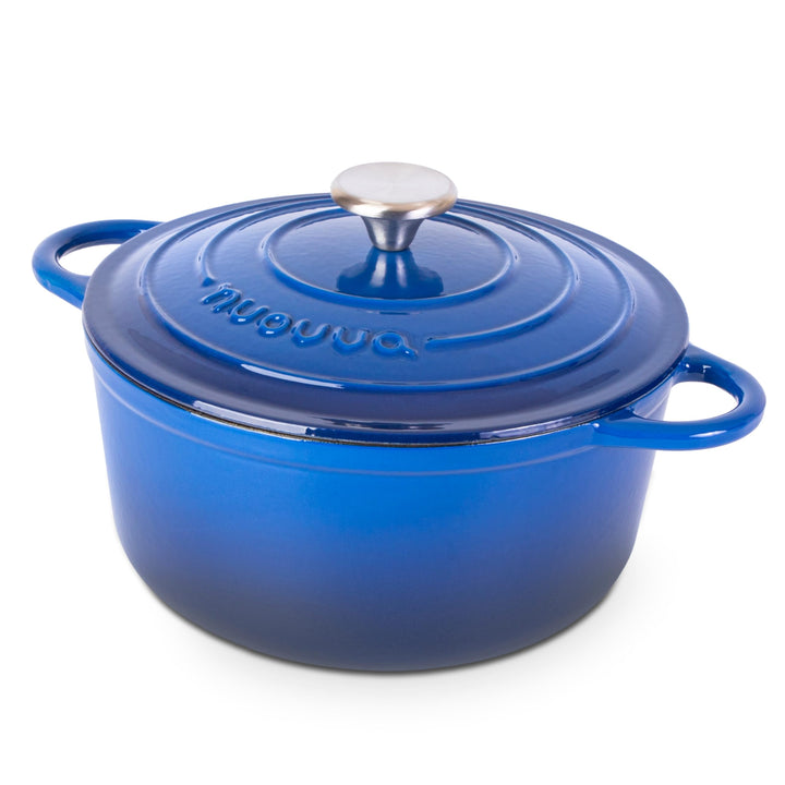 Gusseisen Dutch Oven mit Deckel – Emaille-Topf mit Antihaft, Ofenfest bis 260°C – Dunkelblau, 4.7 Li