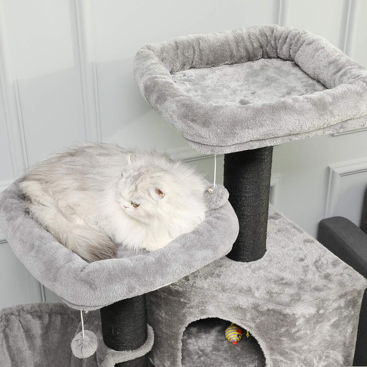 MSmask Kratzbaum gross XXL, Katzenbaum für Katzen stabil mit Sisalsäulen, 2 Aussichtsplattformen Hel