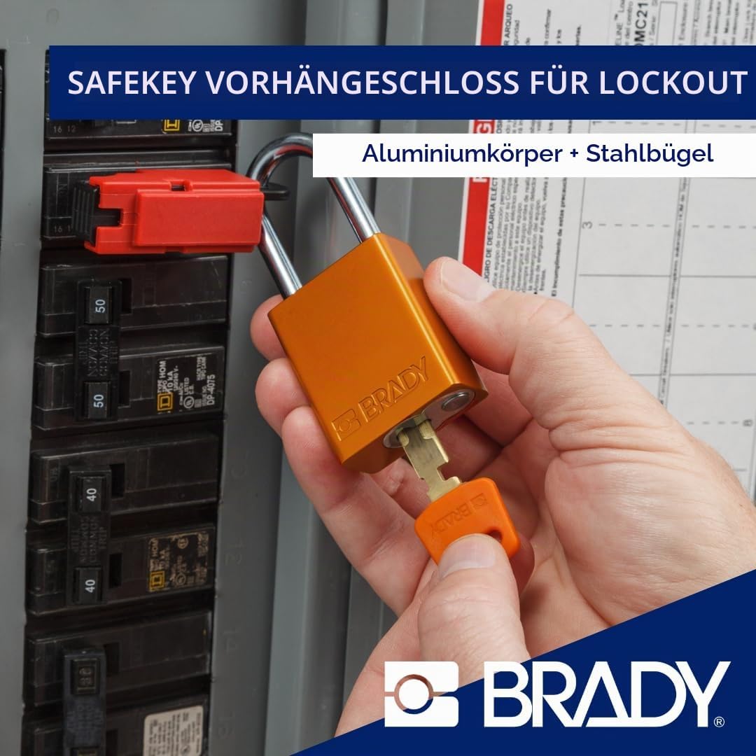 Brady SafeKey Vorhängeschloss Aluminium 1er-Pack - Lockout Schloss mit Schlüssel - Lockout Tagout Si