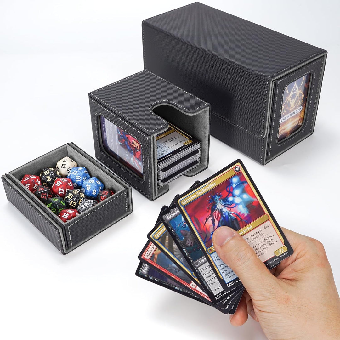 AFIING MTG Commander Kartenbox, 3-in-1 Karten-Aufbewahrungsbox für 200+ doppelt gesleevte Karten, Ma