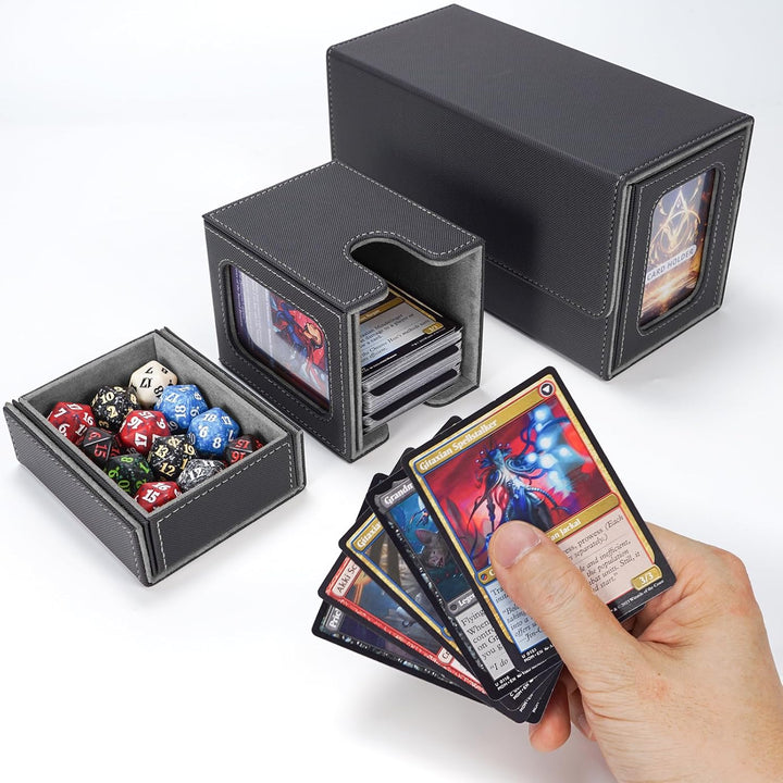 AFIING MTG Commander Kartenbox, 3-in-1 Karten-Aufbewahrungsbox für 200+ doppelt gesleevte Karten, Ma