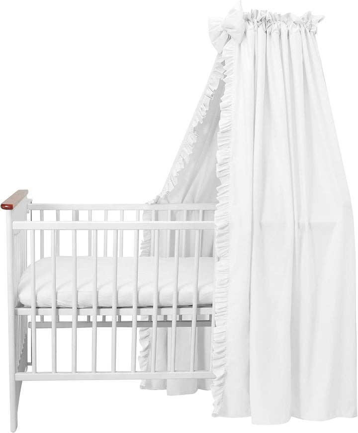 balbina Baldachin 100% Baumwolle, Deko-Set für Kinderbett, Betthimmel mit Rüsche & Schleife, Moskito