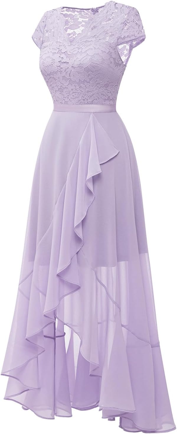 Bbonlinedress Abendkleider elegant für Hochzeit Spitzenkleid Chiffon Hi-Lo Kleid Brautjunferkleid Br
