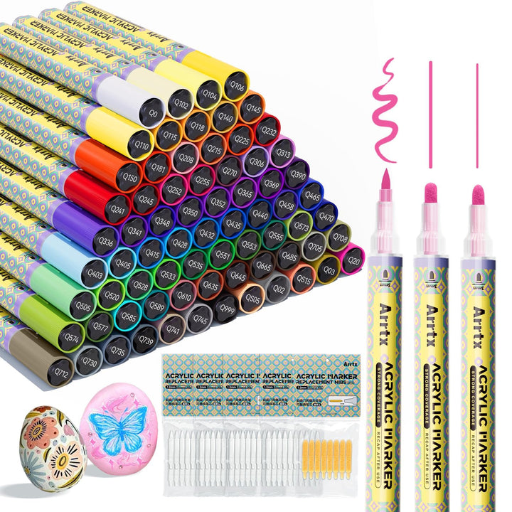 Arrtx 72 Farben Acrylfarben-Stifte, 3mm mittlere Spitze Farbmarker, ungiftig, 86 weiche Spitzen & 8