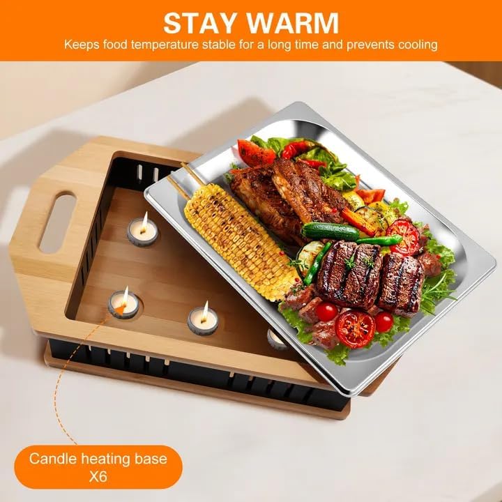 BBQ Warmhalteplatte Teelicht, Fleischwarmhalter FüR Grillen, BBQ Servierplatte mit Edelstahlauflage