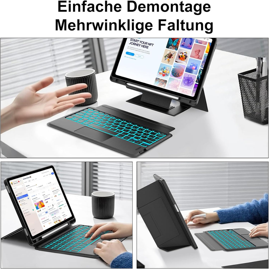 IVEOPPE Hülle mit Tastatur für Samsung Galaxy Tab S9FE/S10FE 10.9", QWERTZ Deutsch Bluetooth, Abnehm