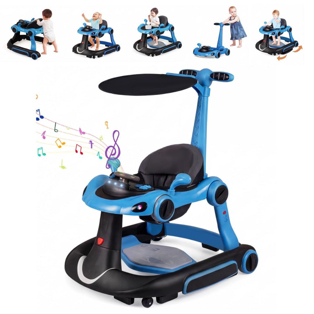 LIFEZEAL Lauflernwagen mit Sonnenschirm, 6-in-1 Lauflernhilfe Gehhilfe Baby mit Licht, Musik, Spiele