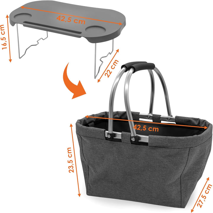 Picknickkorb grau klappbar - 42 x 27 cm | mit integriertem Tisch