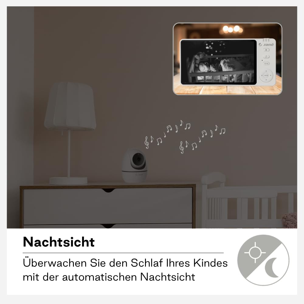 Jané Eye Pro Baby-Monitor, Babyphone mit rotierender Kamera, motorisierter Neigung, 12,7-cm-Bildschi