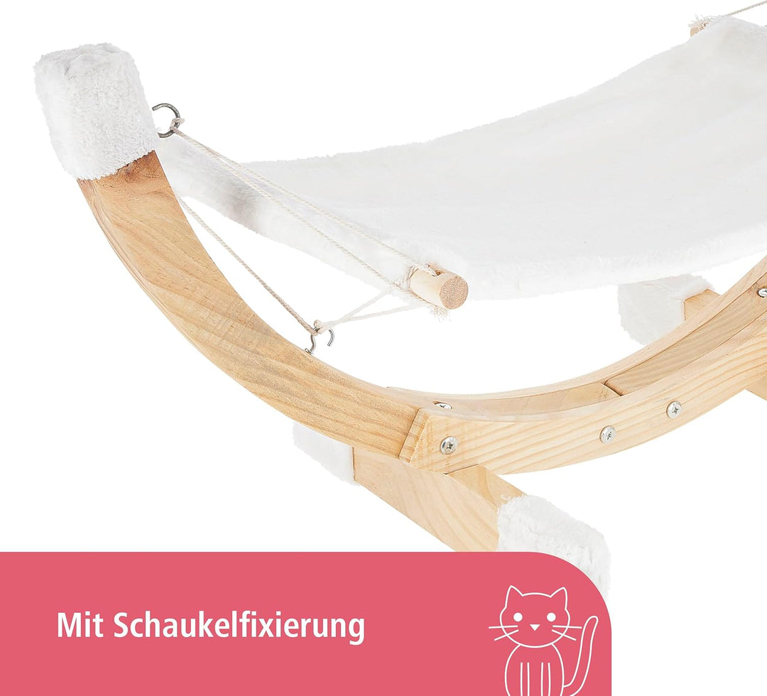 Kerbl Hängematte SIESTA, weiss mit Holzgestell,73 x 36 x 34 cm