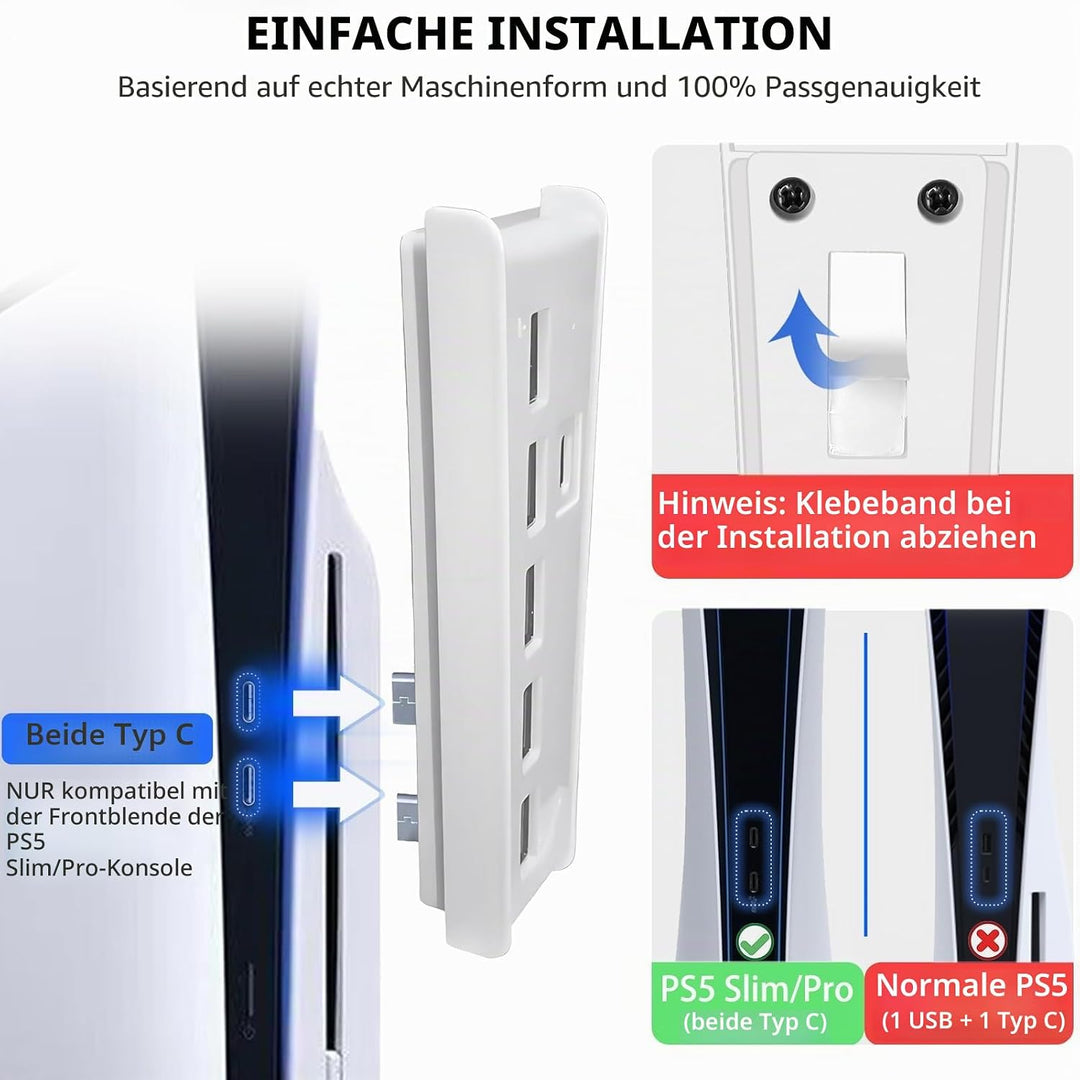 6 Ports USB Hub für PS5 Pro Konsole, High-Speed Expander Hub Splitter Erweiterungsadapter mit 4 USB