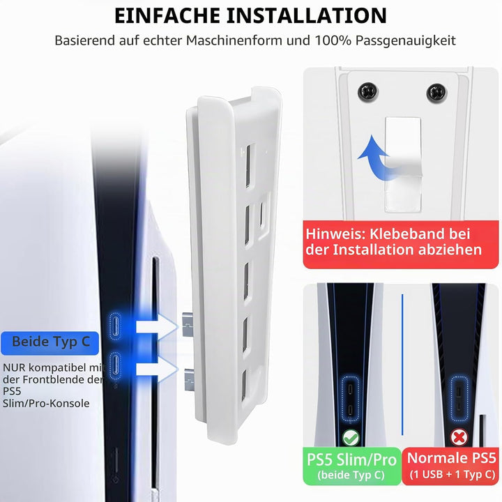 6 Ports USB Hub für PS5 Pro Konsole, High-Speed Expander Hub Splitter Erweiterungsadapter mit 4 USB