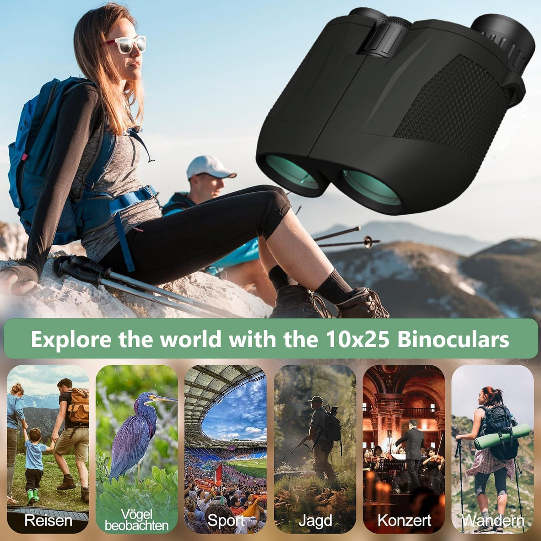 Fernglas 10X25, Ferngläser Klein, BAK4 Prism FMC Binoculars, Kompaktes Fernglas für Erwachsene und K