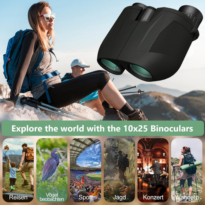 Fernglas 10X25, Ferngläser Klein, BAK4 Prism FMC Binoculars, Kompaktes Fernglas für Erwachsene und K