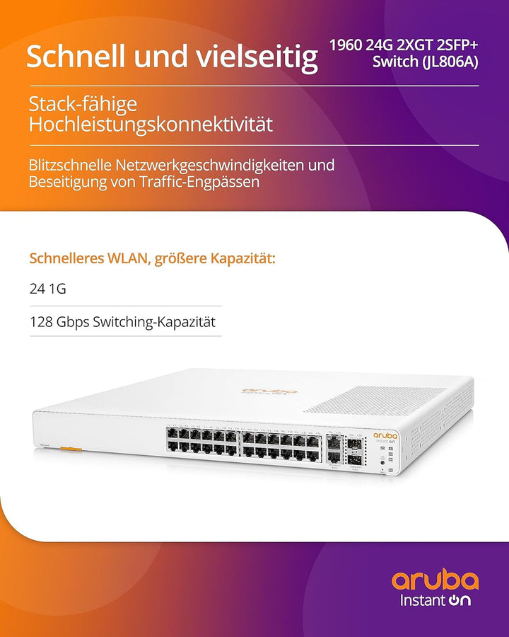 Aruba Instant On 1960 24-Port Gb Smart Switch-24x 1G | 2x SFP+ | 2x10GBase-T (JL806A#ABB)