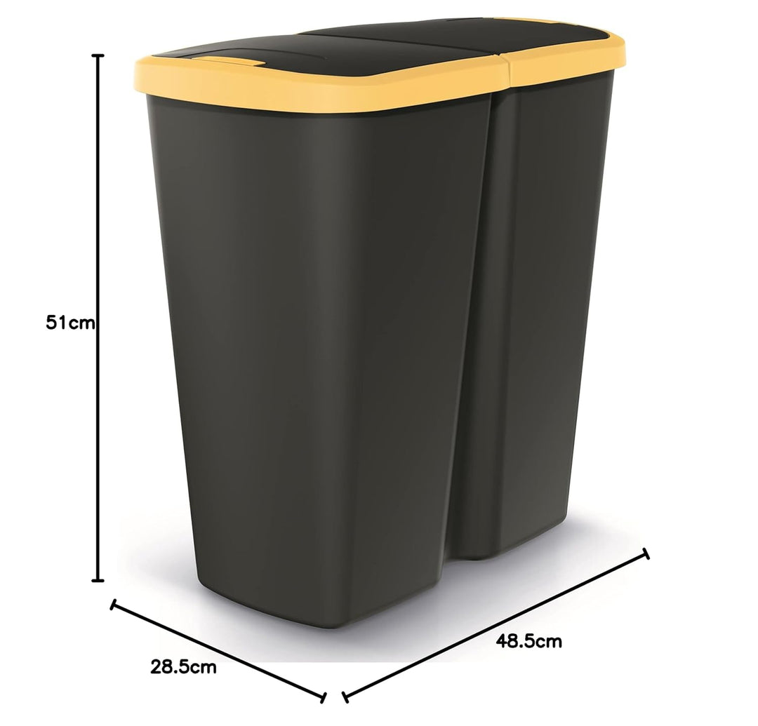 HRB DUO Bin Mülleimer 2 Fächer, idealer Mülleimer Küche mit 2x 25L Mülleimer Trennsystem praktischer