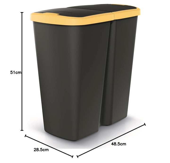 HRB DUO Bin Mülleimer 2 Fächer, idealer Mülleimer Küche mit 2x 25L Mülleimer Trennsystem praktischer