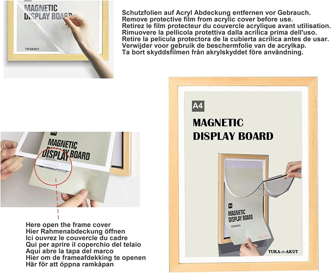 TUKA [6er] A4 Wechselrahmen Holz Natur mit Magnetverschluss, Acryl Info-Rahmen Plakatrahmen Posterra