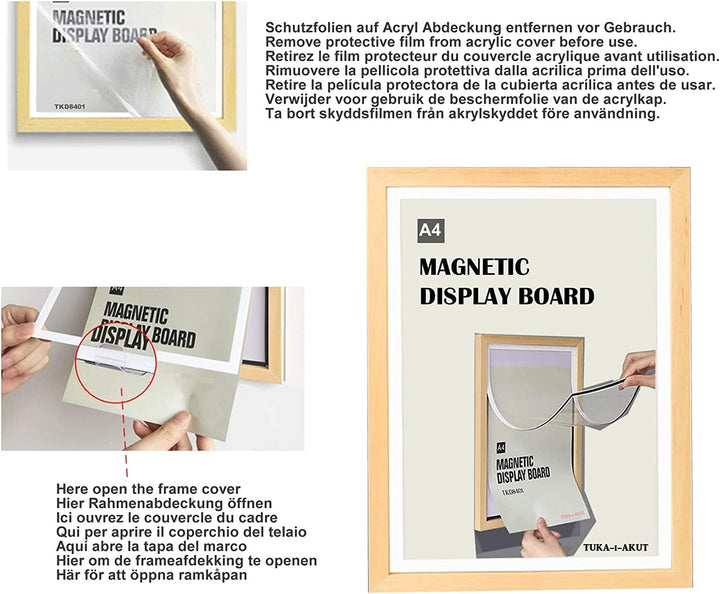TUKA [6er] A4 Wechselrahmen Holz Natur mit Magnetverschluss, Acryl Info-Rahmen Plakatrahmen Posterra