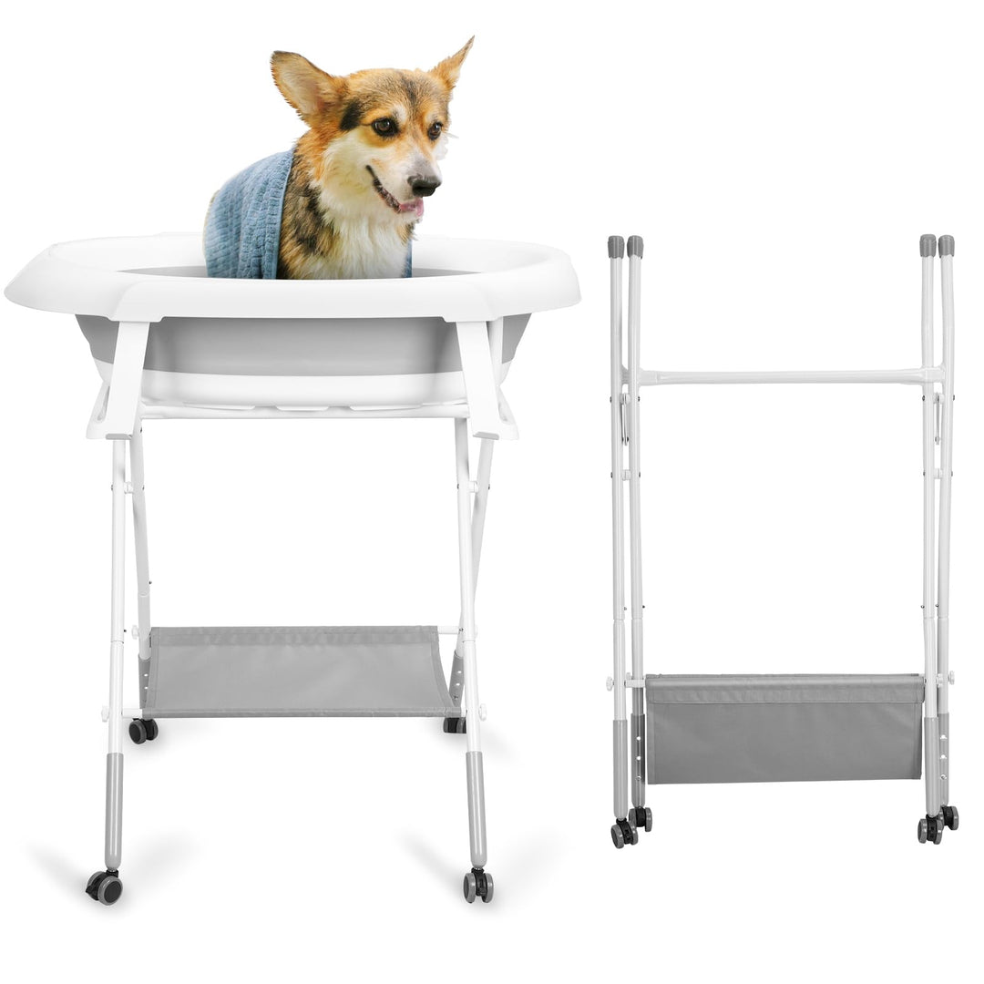 2-in-1-Hundebadewanne, Hundewaschstation, faltbare Haustier-Badewanne zum Baden und Pflegen, zusamme
