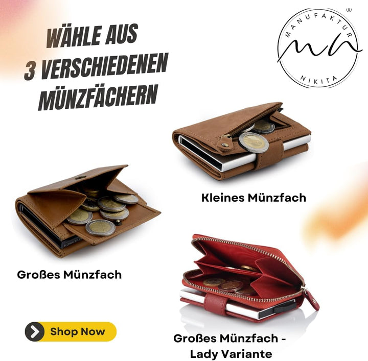 Manufaktur Nikita® Kreditkartenetui Echtleder | Geldbörse mit RFID-Schutz | Wallet für 10 Karten | f