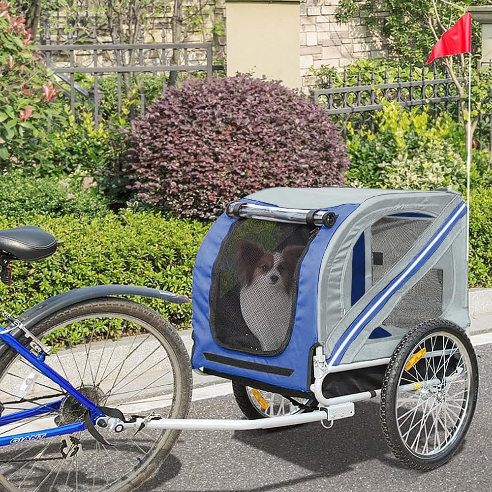 Fahrradanhänger, Fahrrad Anhänger für Hunde, Hundefahrradanhänger mit Reflektoren &amp; Lleine, Hundebug