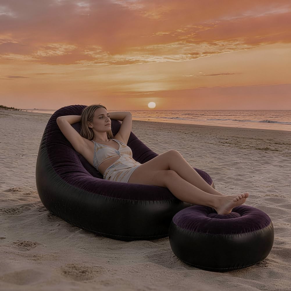 Aufblasbares Sofa mit Fusshocker, Aufblasbarer Sitzsack, Aufblasbares Stuhl Sofa, Luftsofa Aufblasba