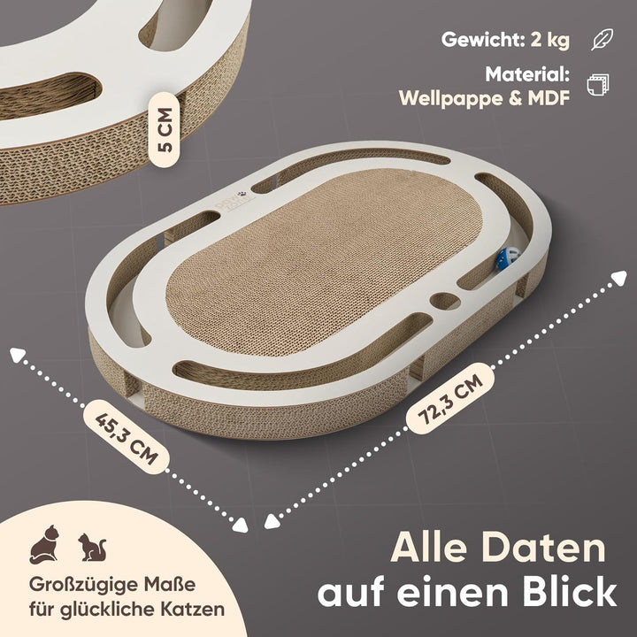 PAWZONE Kratzbrett [72x45 cm] beidseitig nutzbar + Pappe austauschbar [inkl. Katzenspielzeug] hochwe
